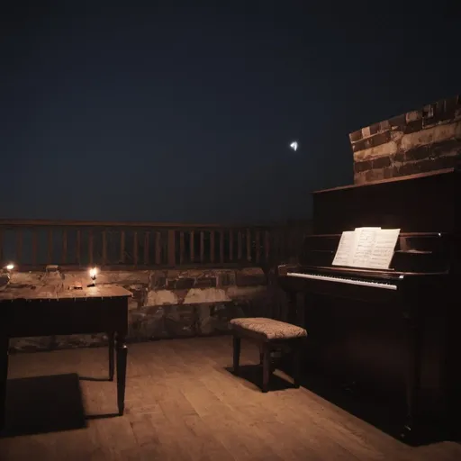 Prompt: Chill night relaxing atmosphere  a guitar and piano 