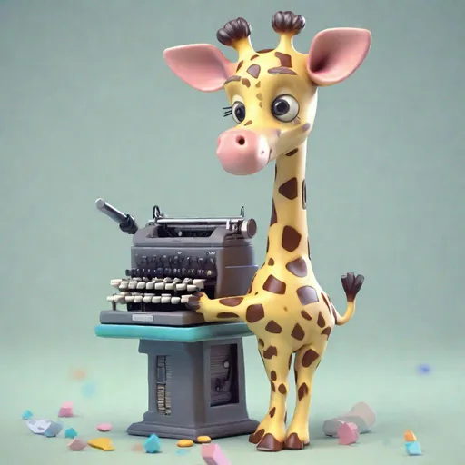 Prompt: Tiny cute giraffe using a typewriter toy, standing character, soft smooth lighting, soft pastel colors, skottie young, 3d blender render, 
polycount, modular constructivism, pop surrealism, physically based rendering, square image