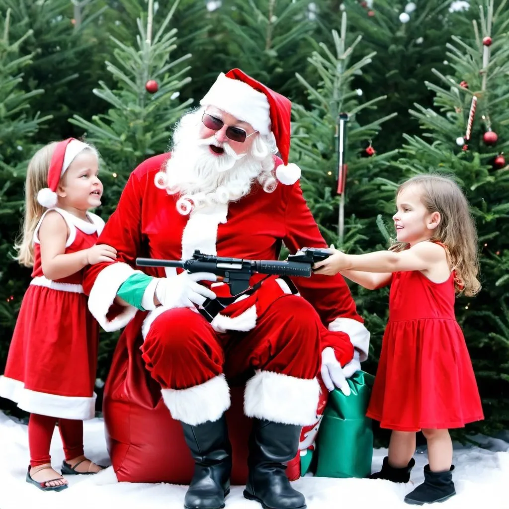 Prompt: Santa shooting the naughty kids