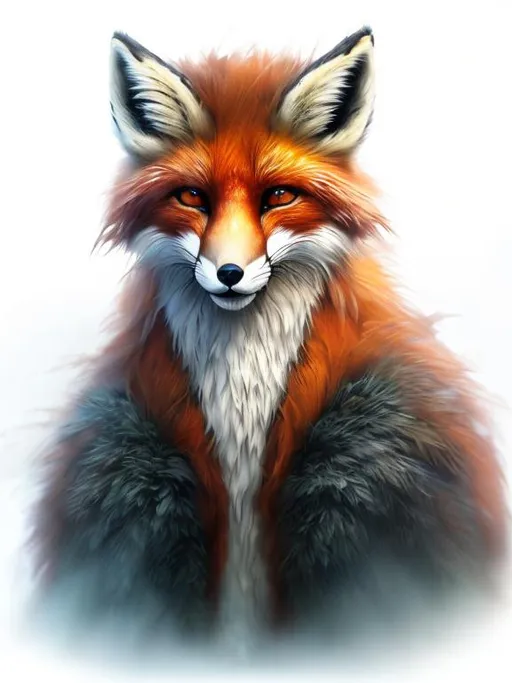 Prompt: Realistic digital painting of a majestic fox, vibrant orange fur with white highlights, enchanted forest setting, piercing eyes with a hint of mischief, detailed fur texture, mystical atmosphere, high quality, ultra-detailed, realistic, digital painting, vibrant colors, enchanted forest, detailed eyes, mystical, atmospheric lighting