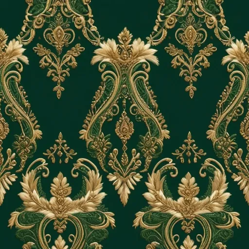 Prompt: Hunter Green ladies designs with gold embellishments, luxurious fabric with intricate details, high quality, elegant and sophisticated, fashion illustration, rich color contrast, detailed embroidery, regal and majestic, opulent, gold accents, ornate patterns, professional, fine art, exquisite craftsmanship, elegant lighting