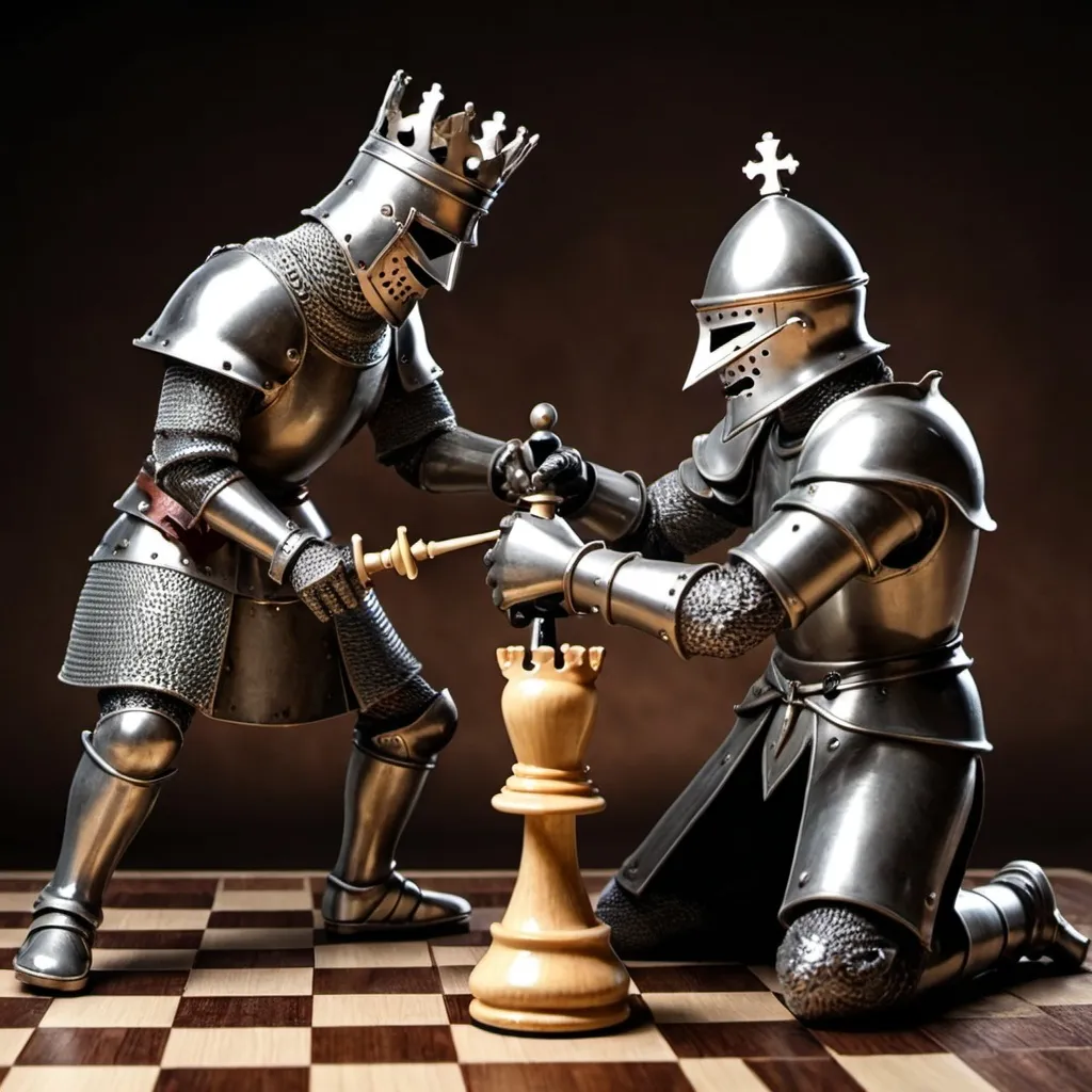 Prompt: chess king killing a knight