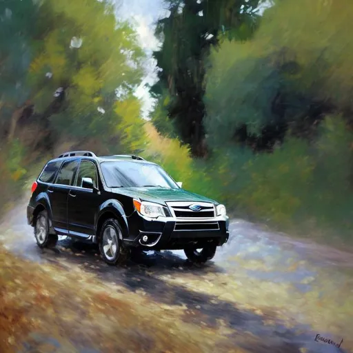 Prompt: Impressionist art of black 2010 Subaru Forester 
