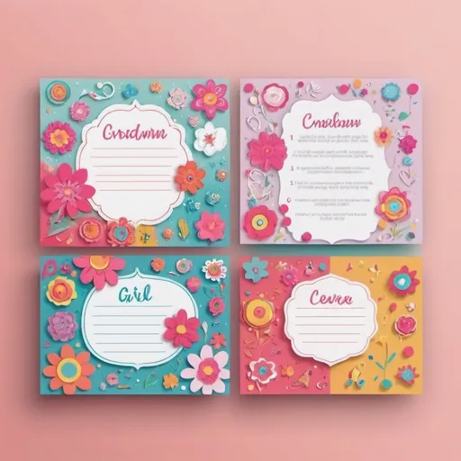 Prompt: introduction paper card for girls colorful 