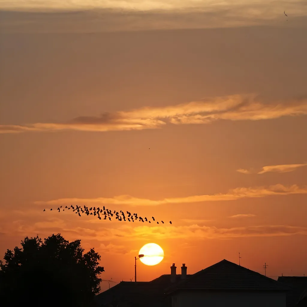 Prompt: sunset with birds and cloud