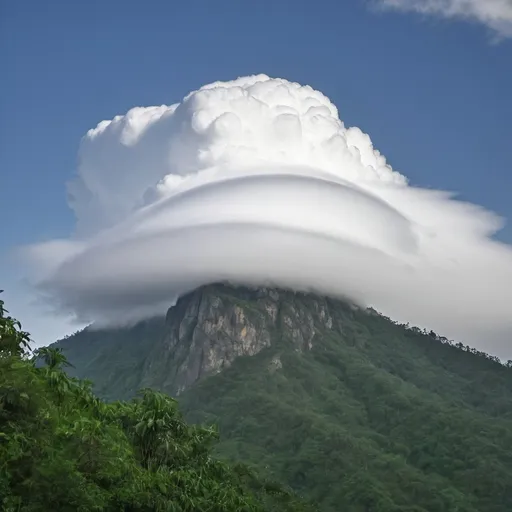 Prompt: cloud around mountain, after raining