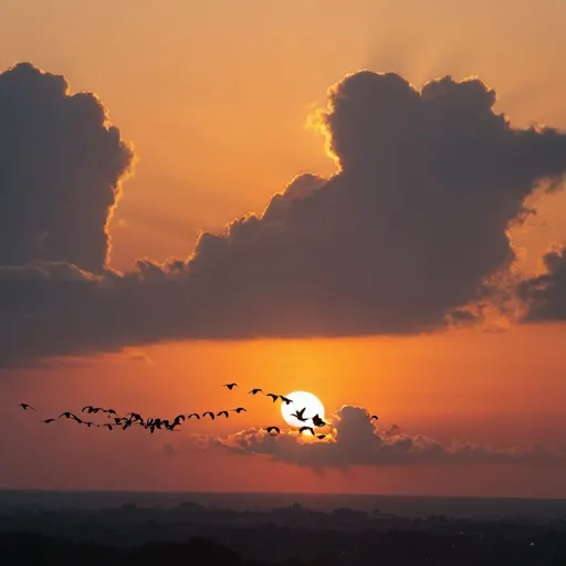 Prompt: sunset with birds and cloud