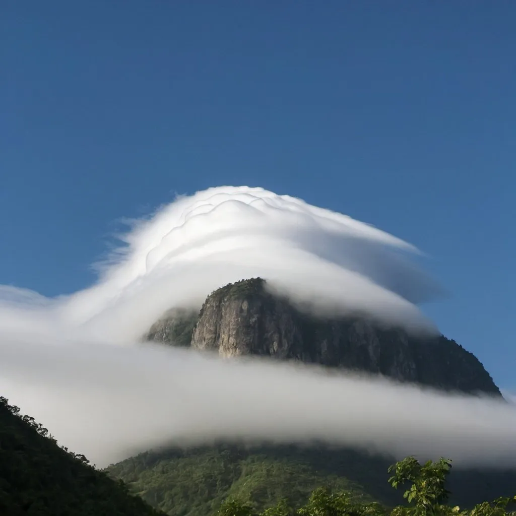 Prompt: cloud around mountain, after raining