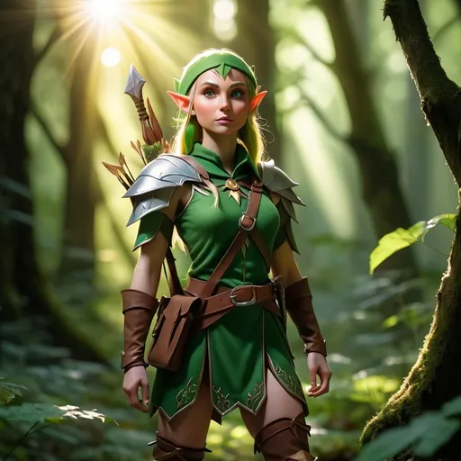 Prompt: Elf ranger in a mystical forest around sunlight