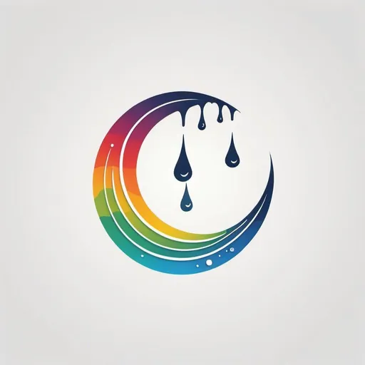 Prompt: simple logo of 'The Flow', flowing water, minimalist design, clean lines, high contrast, simplistic style, subtle details, professional quality, monochrome, minimalist, dripping water, clean lines, high contrast, sleek design, incorporate a line of dots colors of the rainbow, crescent moon and stars over flowing water