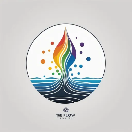 Prompt: simple logo of 'The Flow', flowing water, minimalist design, clean lines, high contrast, simplistic style, subtle details, professional quality, monochrome, minimalist, dripping water, clean lines, high contrast, sleek design, incorporate a line of dots colors of the rainbow