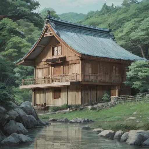 Prompt: anime, hand-drawn and cel animation technIque, rural japanese house  , natural design, beautifully rendered and expressive rich colors, vibrant pastel colors, imaginative and fantastical landscapes, sharp attention to detail, realism and a strong sense of nostalgia and warmth, sharp attention to small details and textures, fantastical creatures, settings, depth and emotions emphasized and accentuated by lighting and shading, extremely high quality, incredibly high finite definition, high resolution, hand-drawn and cel animation techniques, anime
