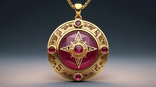 Prompt: The amulet is a massive gold necklace, decorated with intricate runes and gems that glow with a subdued light. A large ruby ​​is set in the center of the amulet, which glows more brightly when the item is activated.