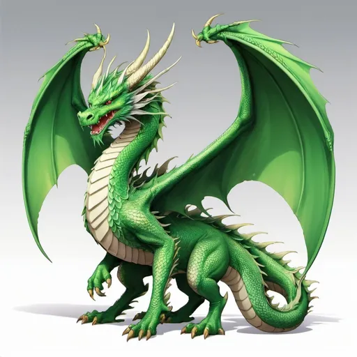 Prompt: Japanese anime style of green dragon with majestic wings, full body image