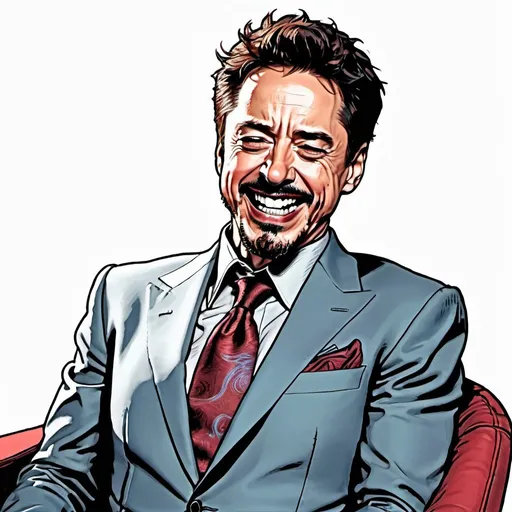 Prompt: tony stark laugh fully colored line drawing leaning back