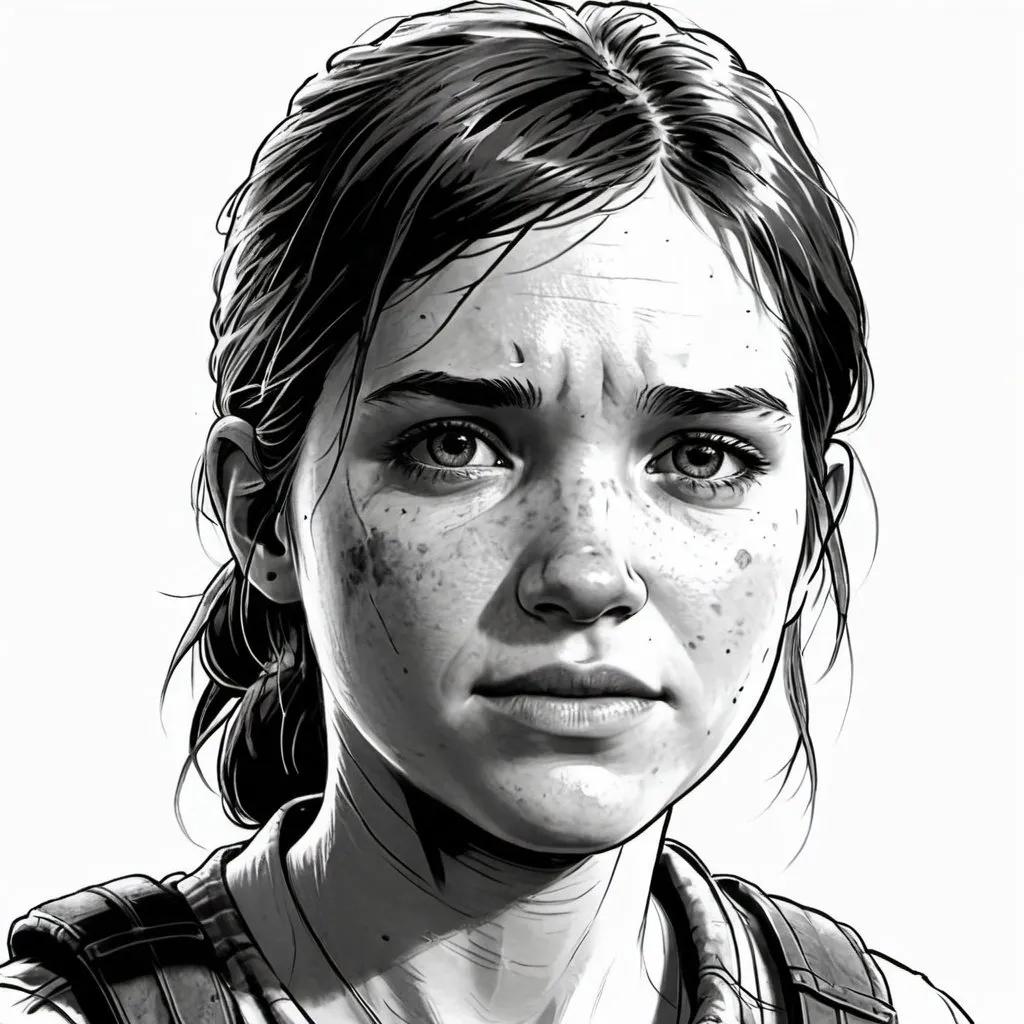 Prompt: detailed line drawing of ellie from the last of us game with no background