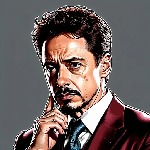 Prompt: tony stark thinking line drawing colored