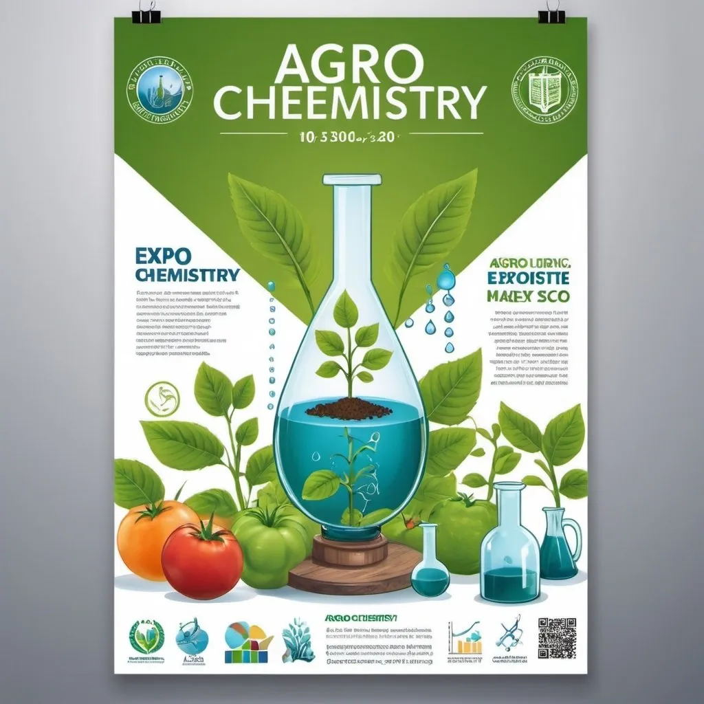 Prompt: create a poster about an expo for agro chemistry, make it trendy, interesting, creative, with a lot of illustration for university students