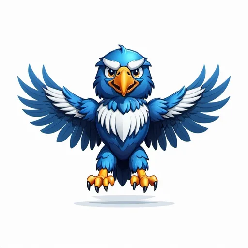 Prompt: hyper realistic cartoon blue eagle mascot proudly spreading its wings, facing front, vector flat logo, simple lines, cute cartoon illustration, white backdrop