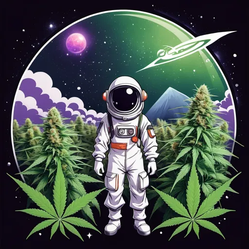 Prompt: anime art, outerspace, cannabis farm, WEEDZ company logo.