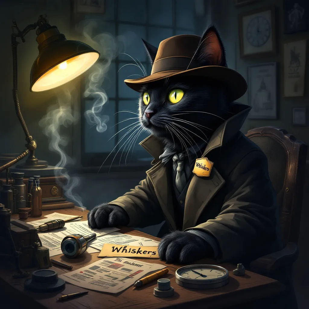 Prompt: make me a detective cat