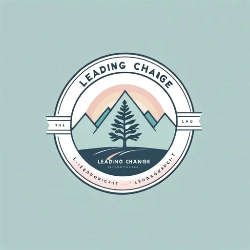 Prompt: Using a minimalist logo design with pastel colors and a retro aesthetic, design a logo for a leadership retreat with the title "Leading Through Change." The image needs to incorporate this title and should involve imagery of professionals communicating with one another.