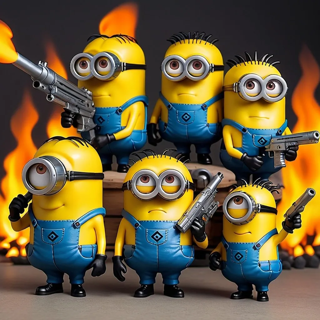 Prompt: minions with guns and flamethrowers