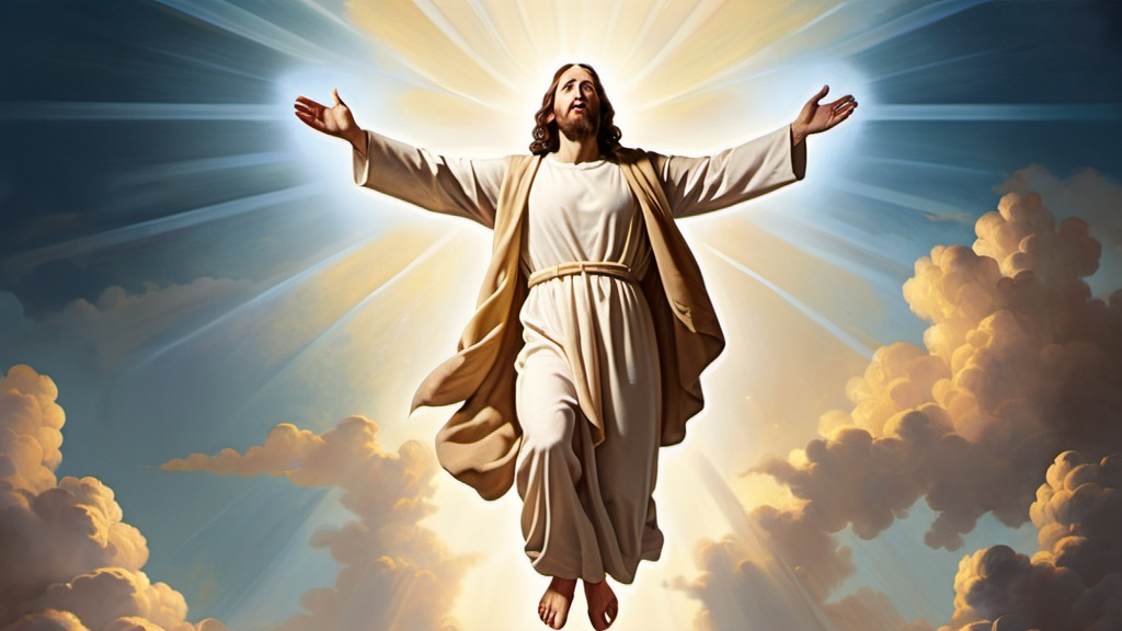 Prompt: full image of Jesus Christ ascending to heaven