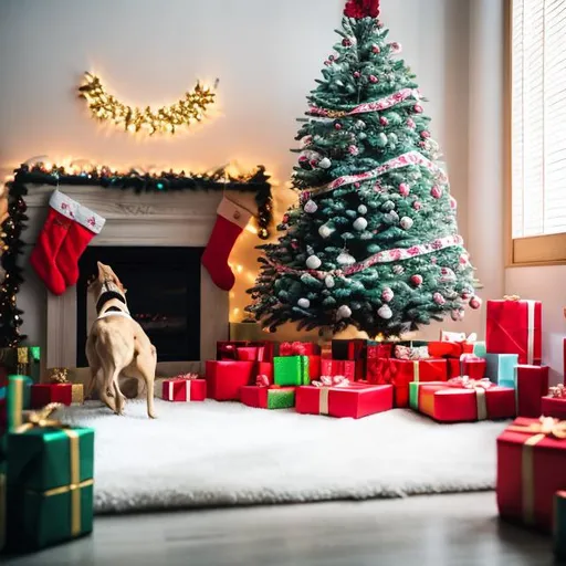 Prompt: ![亚马逊A+ Banner](https://source.unsplash.com/1464x600/?christmas-living-room,christmas-tree,presents,girl-with-dogs,dog-potty)
