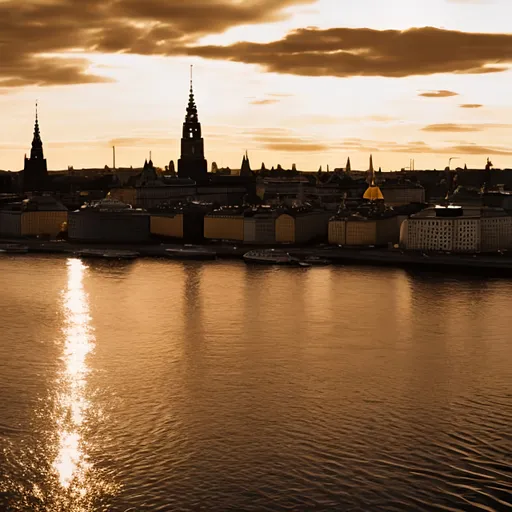 Prompt: smooth golden stockholm city silhouette
