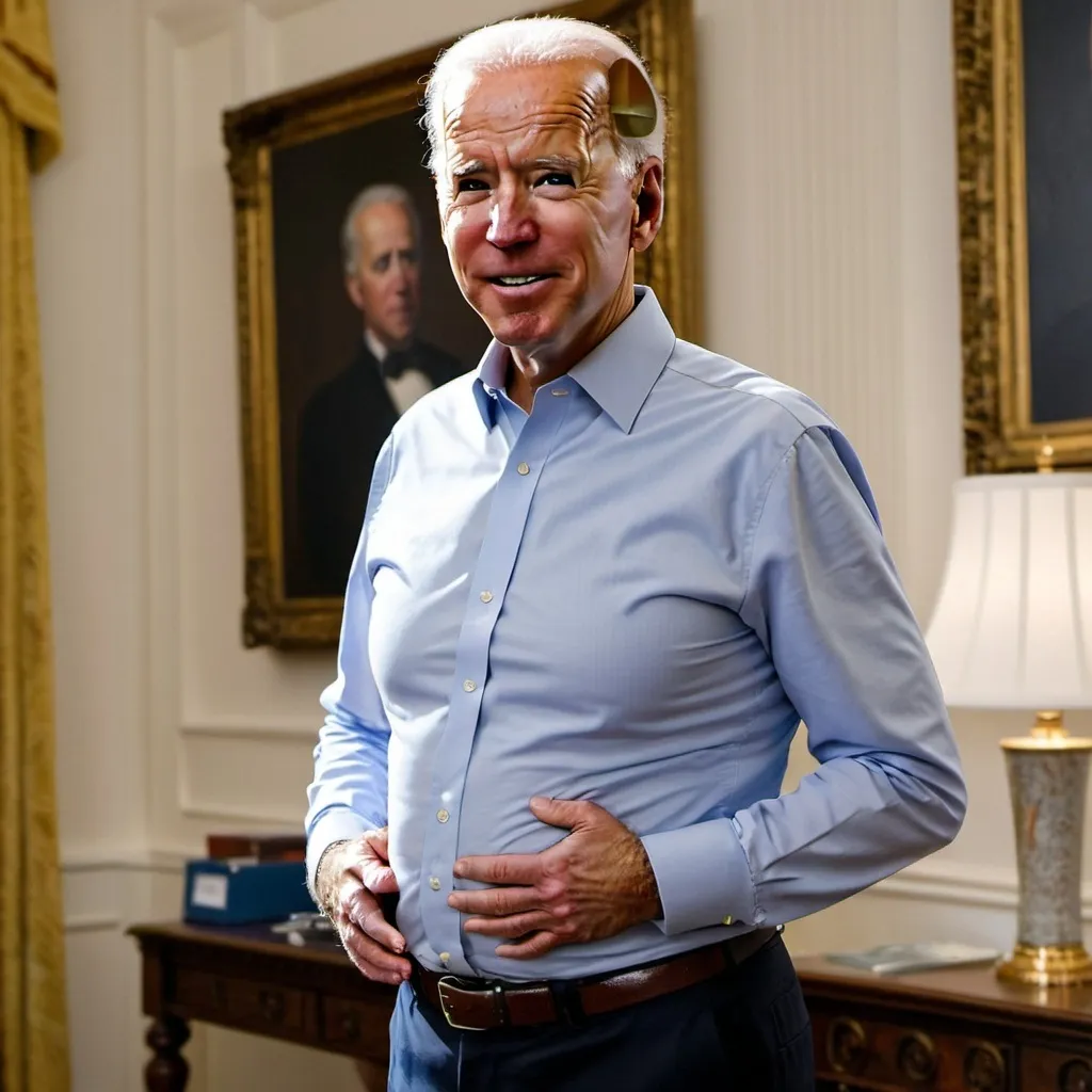 Prompt: Joe biden pregnant, holding his belly