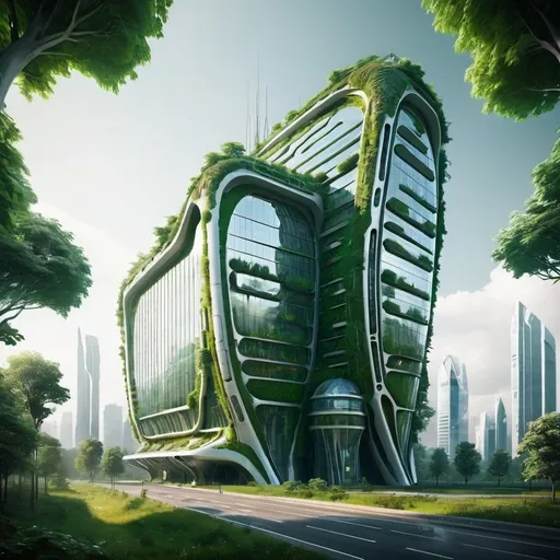 Prompt: a futuristic building from a city with a lot of nature