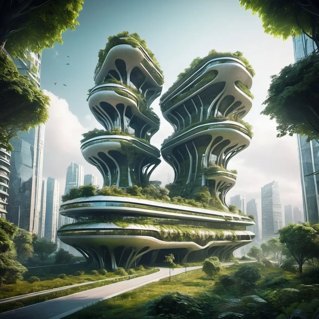 Prompt: a futuristic building from a city with a lot of nature