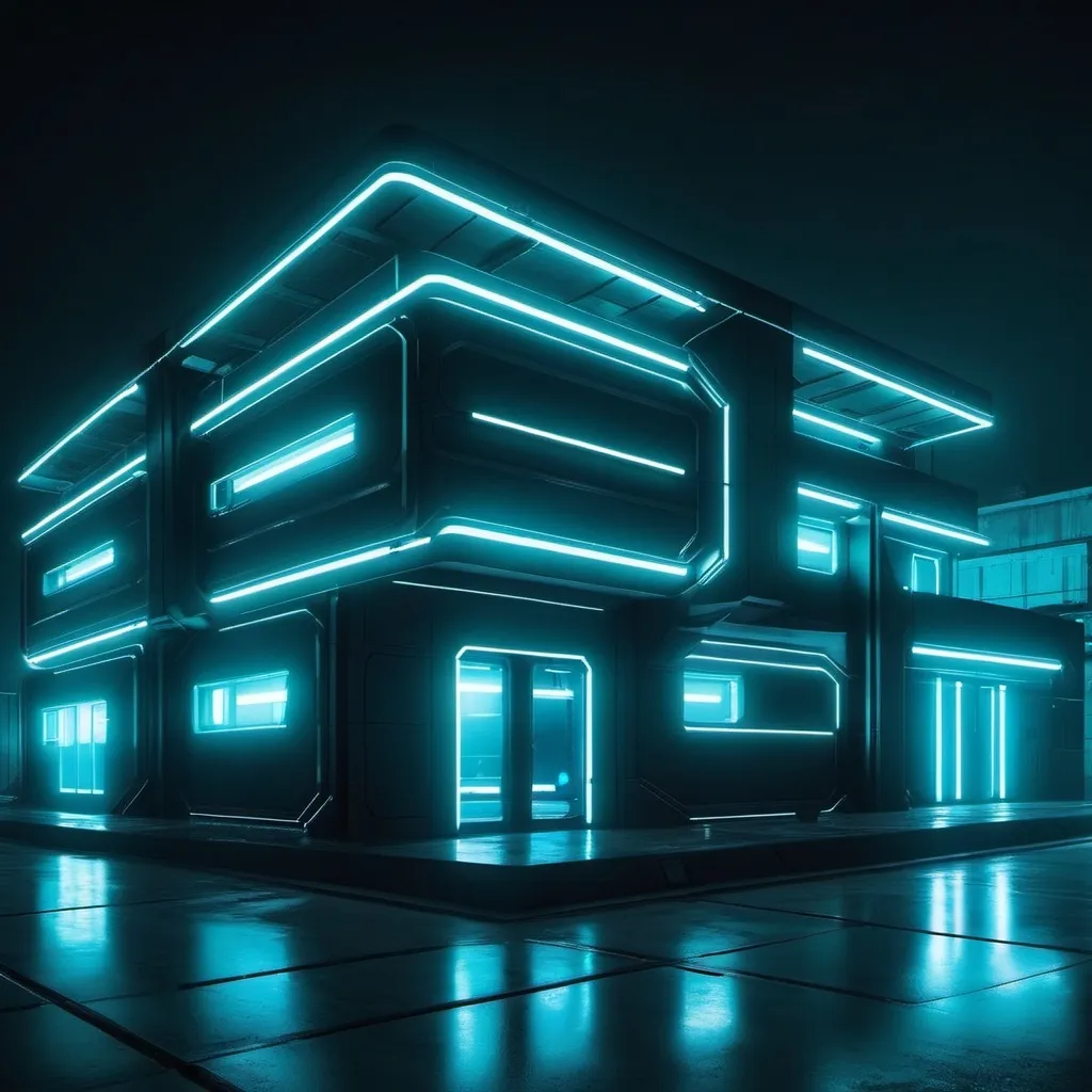 Prompt: futuristic military barracks with neon