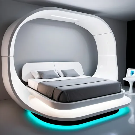 Prompt: futuristic bed. color palette is white. 

