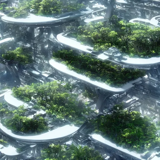 Prompt: a futuristic city that combines tech and nature