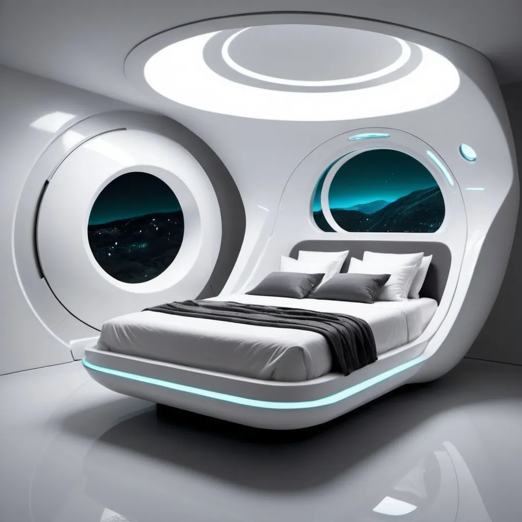 Prompt: futuristic bed. color palette is white
