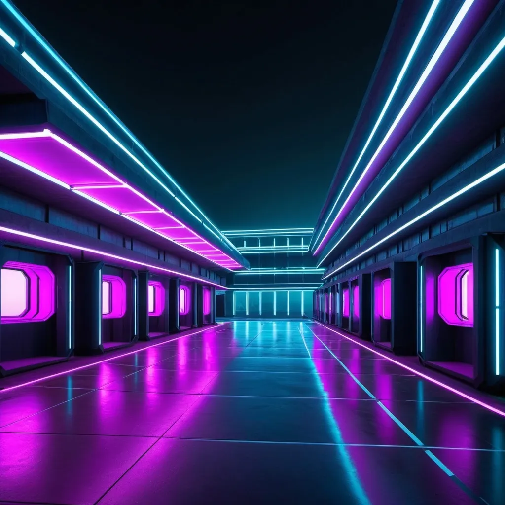 Prompt: futuristic military barracks with neon