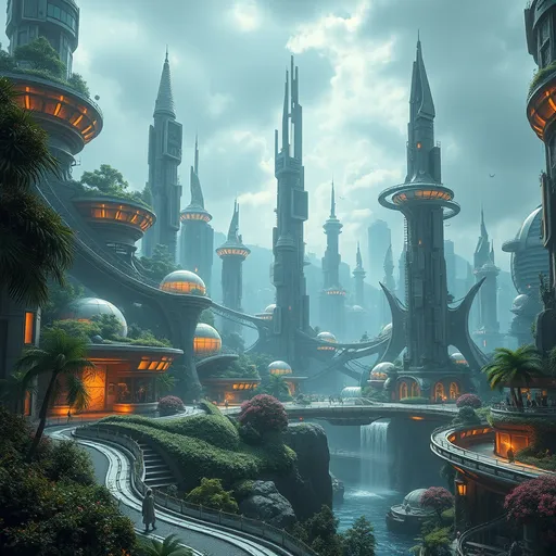 Prompt: a futuristic city that combines tech and nature