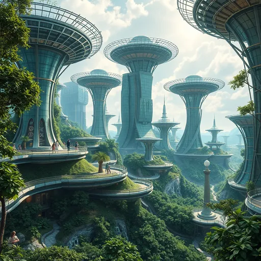 Prompt: a futuristic city that combines tech and nature