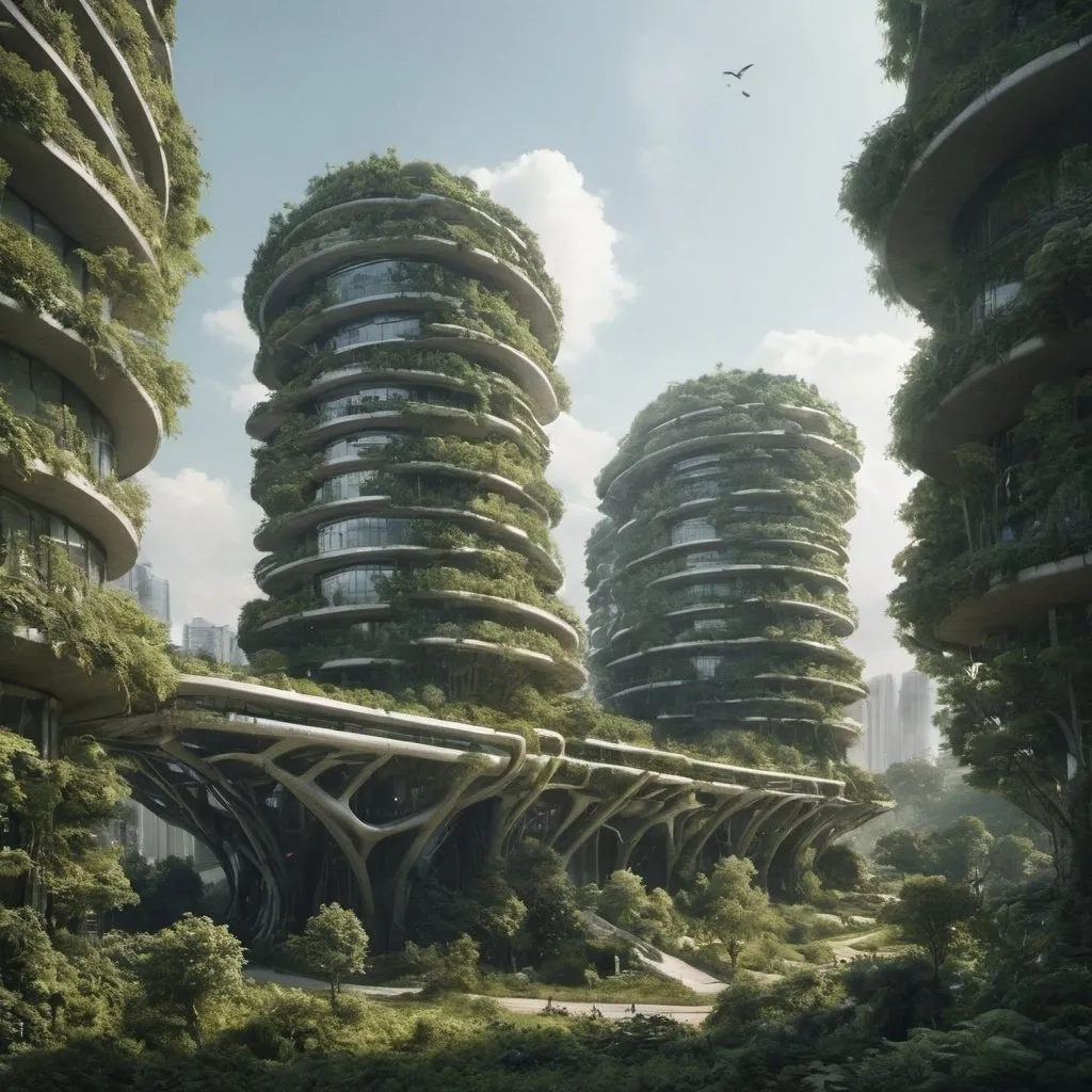 Prompt: a futuristic building from a city with a lot of nature