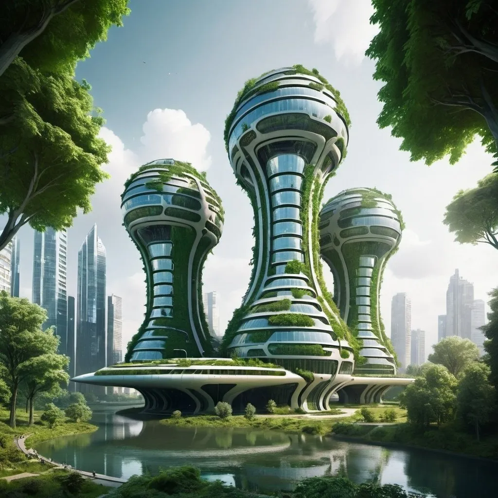 Prompt: a futuristic building from a city with a lot of nature