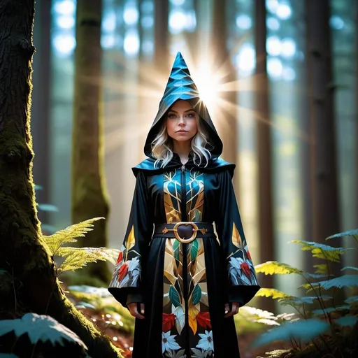 Prompt: award winning photo of a gnome magic user, wearing fantasy robes, and standing in a forest scene  (backlighting:1.4), digital painting, concept art, smooth, sharp focus, rule of thirds, dark fantasy, intricate details, full shot, (shallow depth of field:1.1), by sandra chevrier, art by RFKTR_rootrex