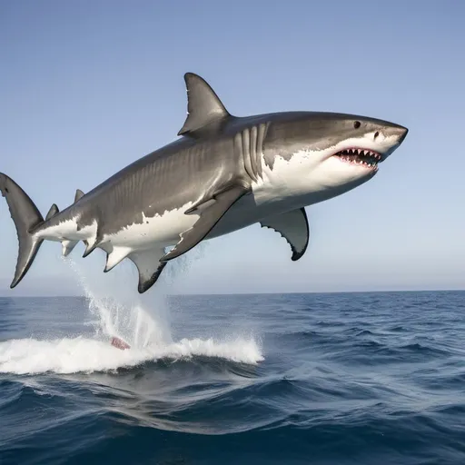 Prompt: Large flying great white shark with extra large tail