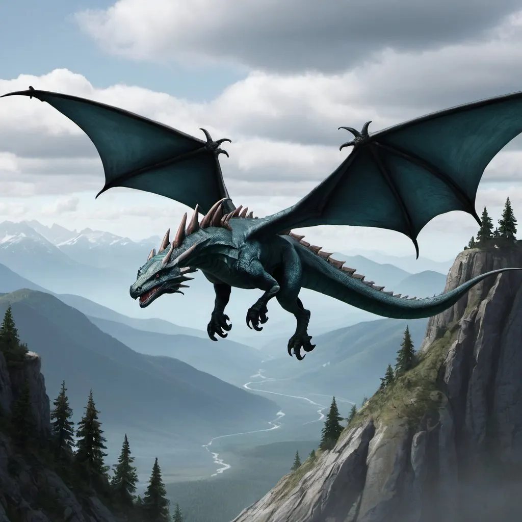 Prompt: Wyvern flying over mountain
