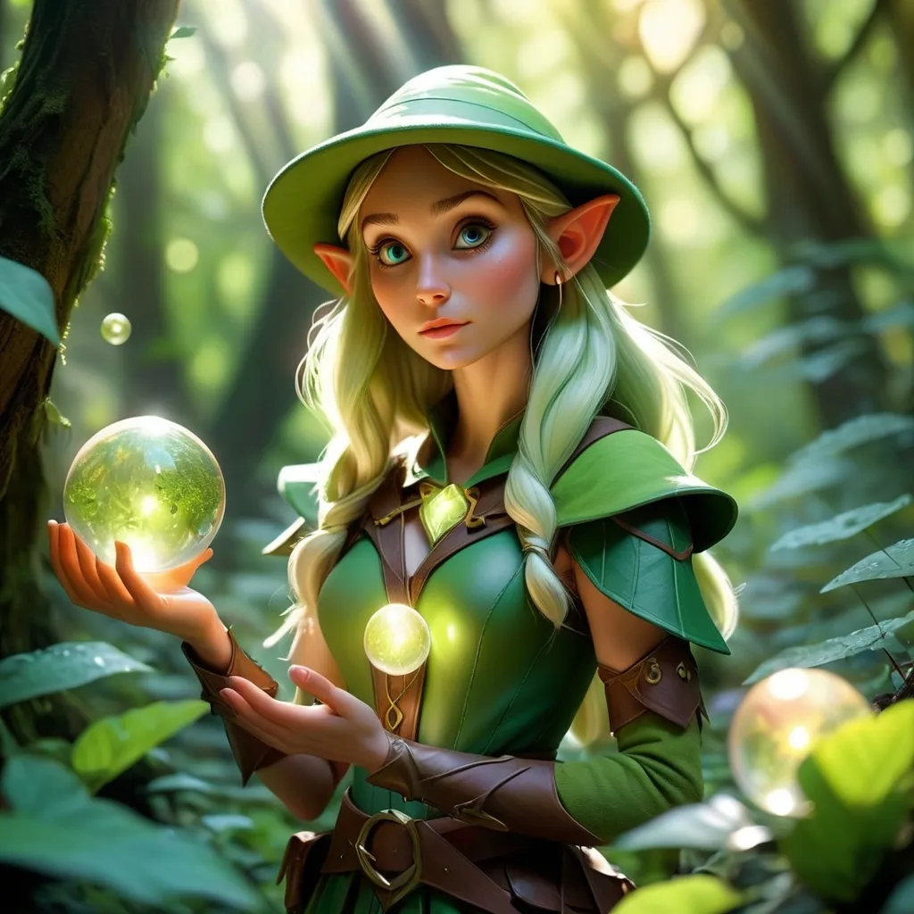 Prompt: Elf ranger in a mystical forest around sunlight