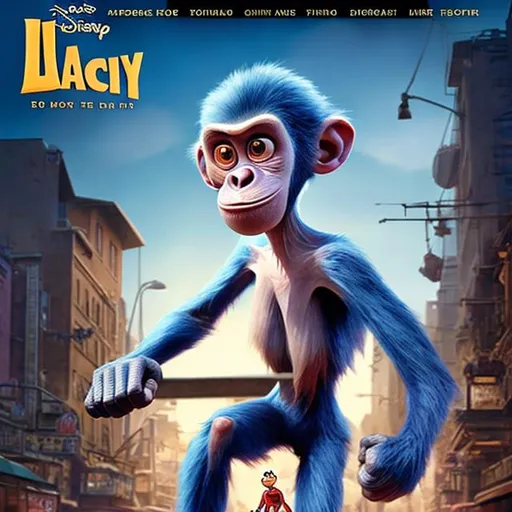 Prompt: Disney Pixar art style, movie poster, movie about Lucy the Australopithecus afarensis, title of movie is LUCY, cgi animated film, ape standing up in hero pose