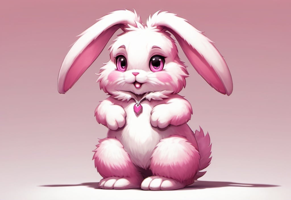 Prompt: Anthropomorphic, furry, bunny, pink fur, white eyes, full body