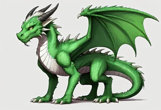 Prompt: Anthropomorphic, furry, dragon, green fur, white eyes, full body