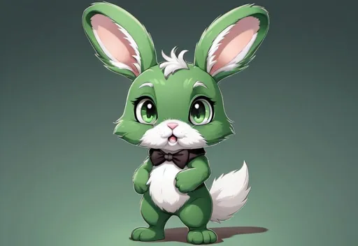 Prompt: Anthropomorphic, furry, bunny, green fur, white eyes, full body